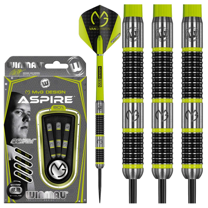 Winmau Michael Van Gerwen MvG Aspire Tungsten Steeltip Darts Set 23g with Prism Flights and Nylon Shafts (Stems) - Image 1